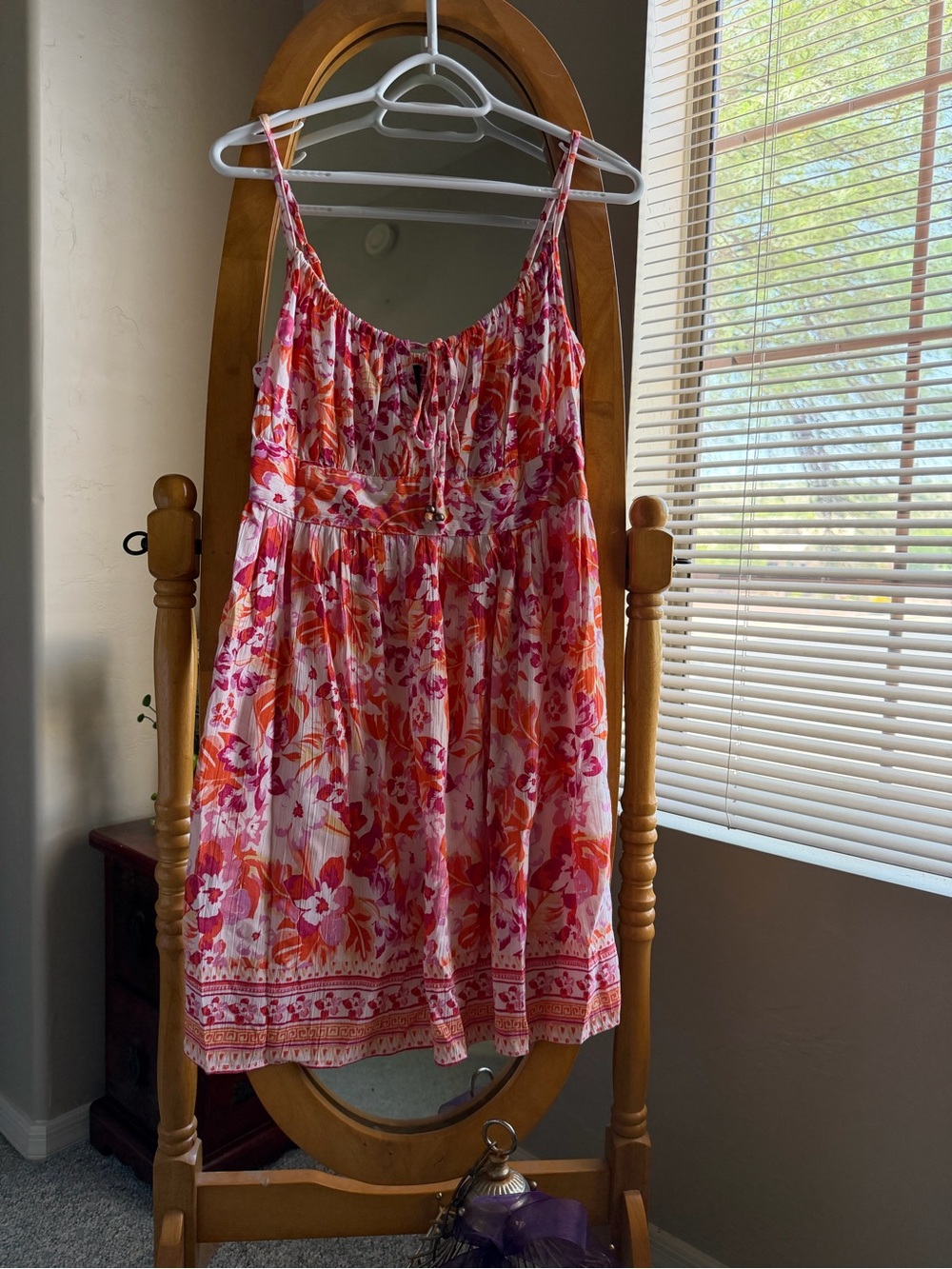Angie Pink Orange Floral Smocked Mini Sundress NWT